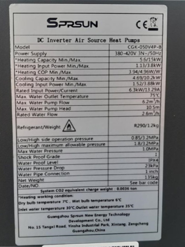 Pompă de căldură Sprsun R290